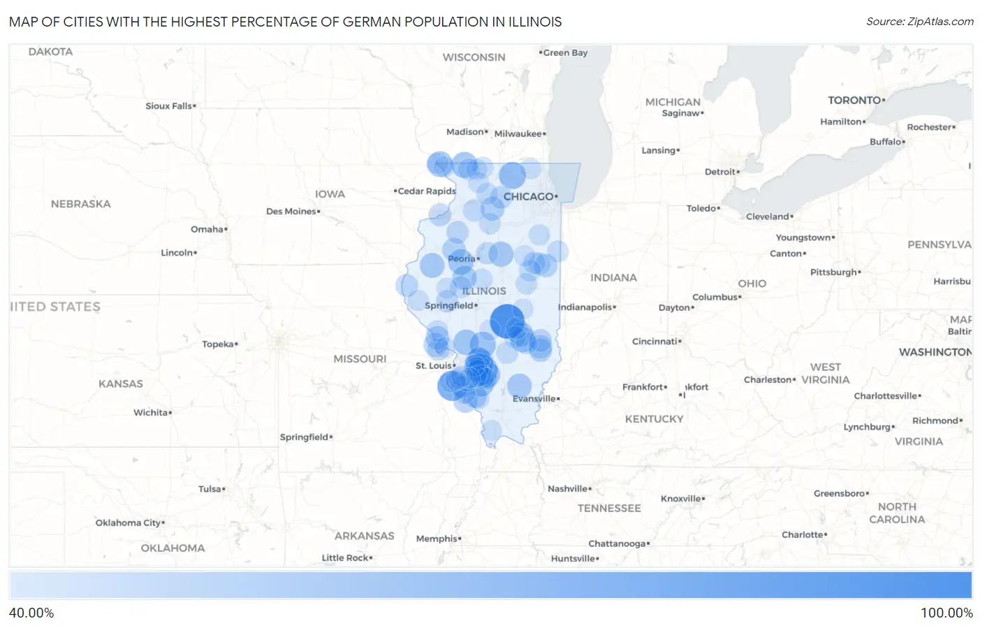 Cities with the Highest Percentage of German Population in Illinois Map