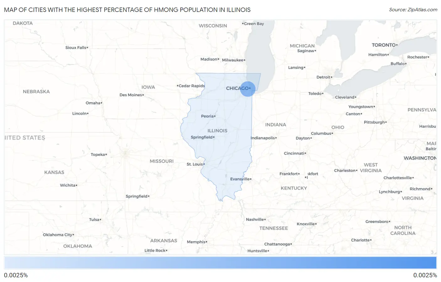 Cities with the Highest Percentage of Hmong Population in Illinois Map