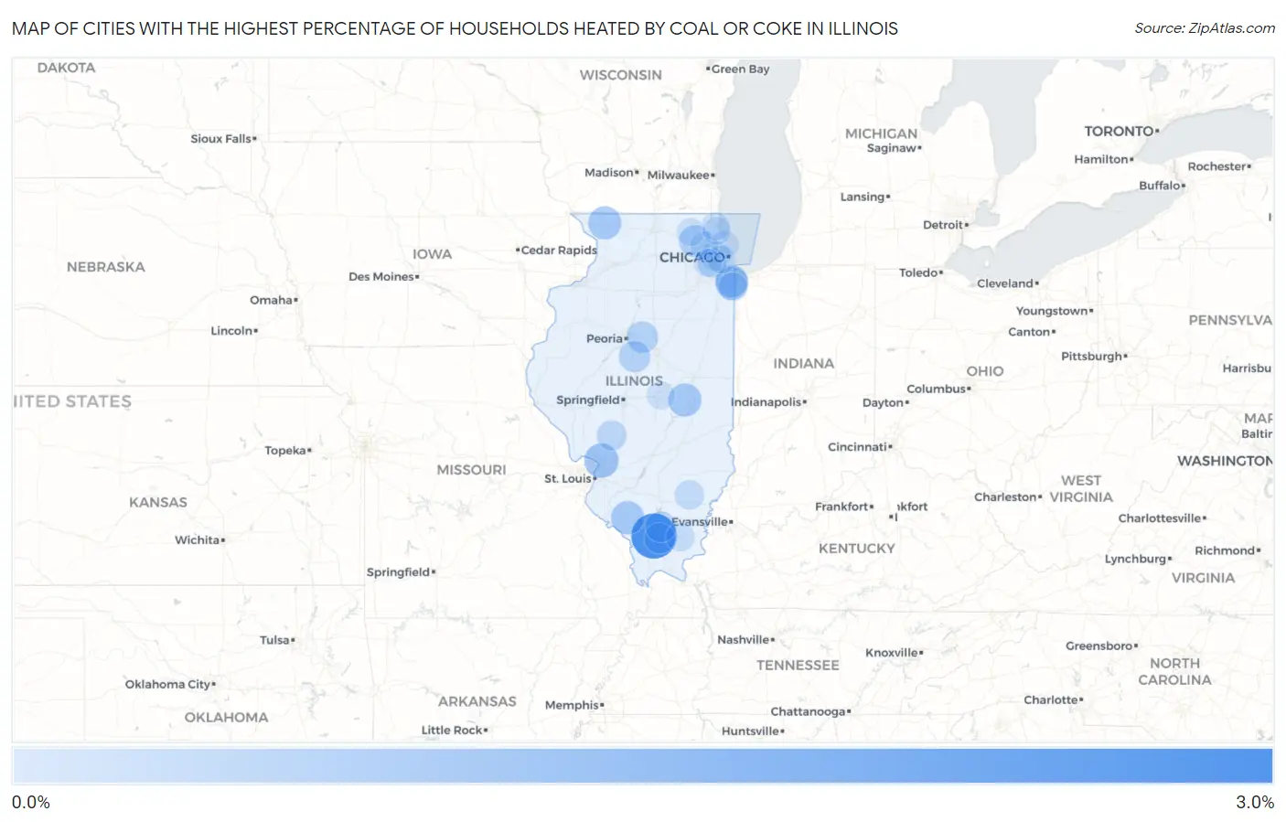Cities with the Highest Percentage of Households Heated by Coal or Coke in Illinois Map