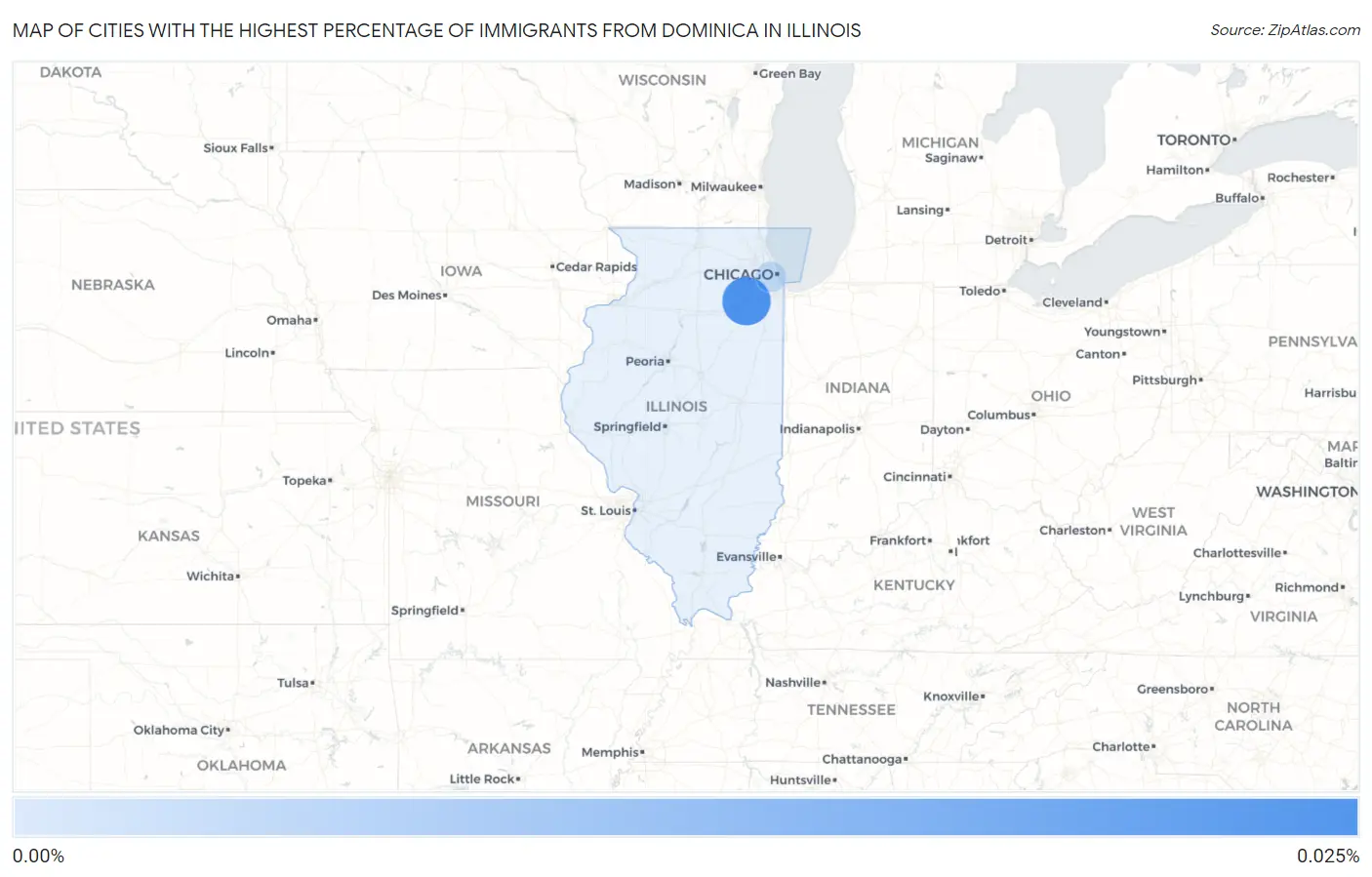 Cities with the Highest Percentage of Immigrants from Dominica in Illinois Map