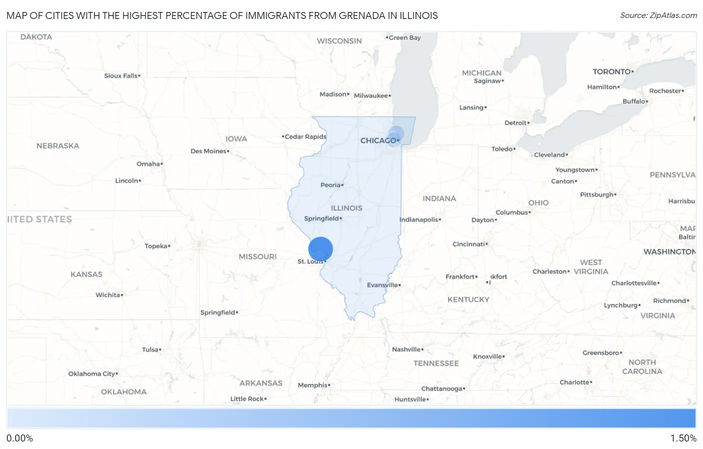 Cities with the Highest Percentage of Immigrants from Grenada in Illinois Map