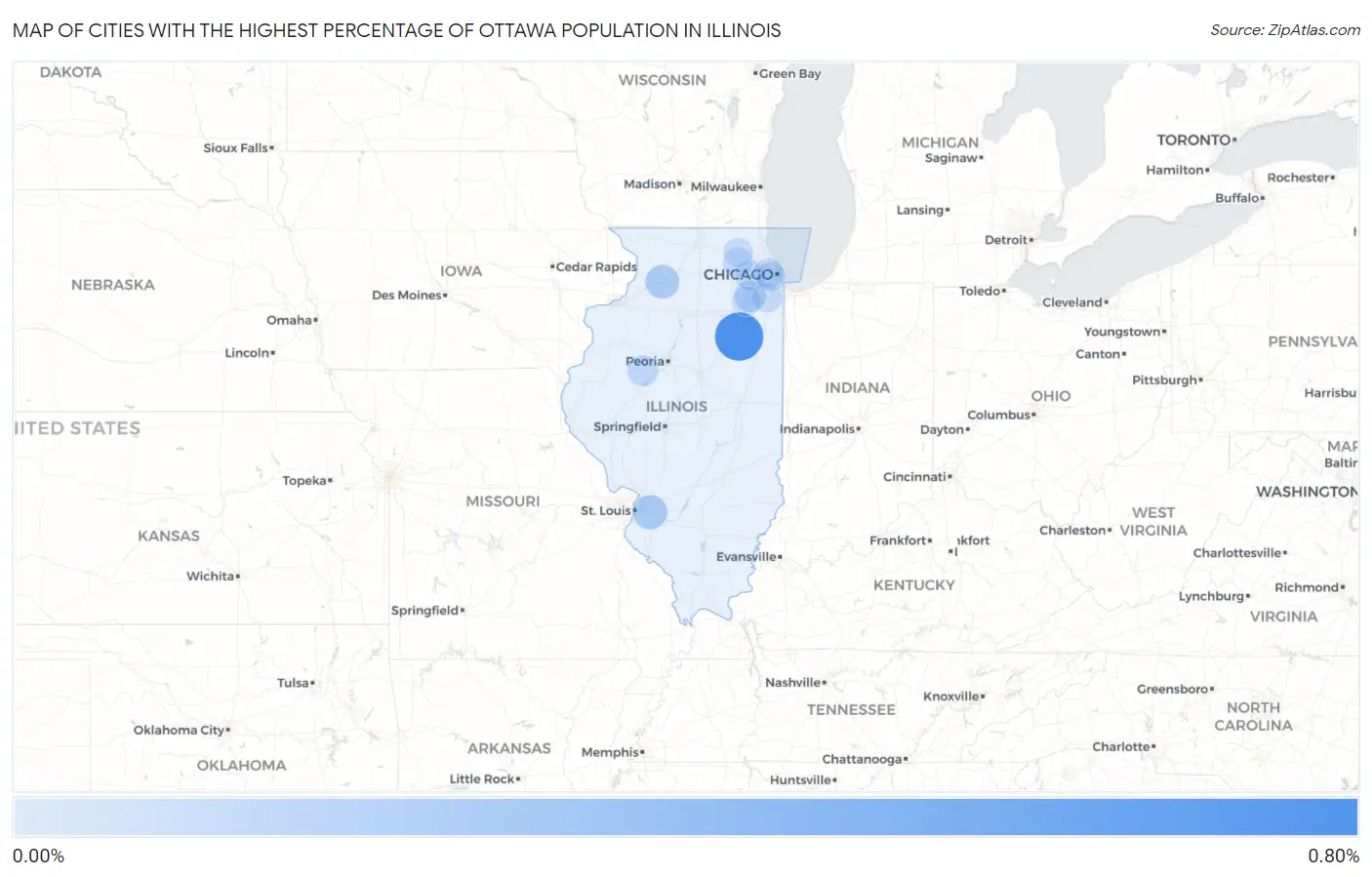 Cities with the Highest Percentage of Ottawa Population in Illinois Map
