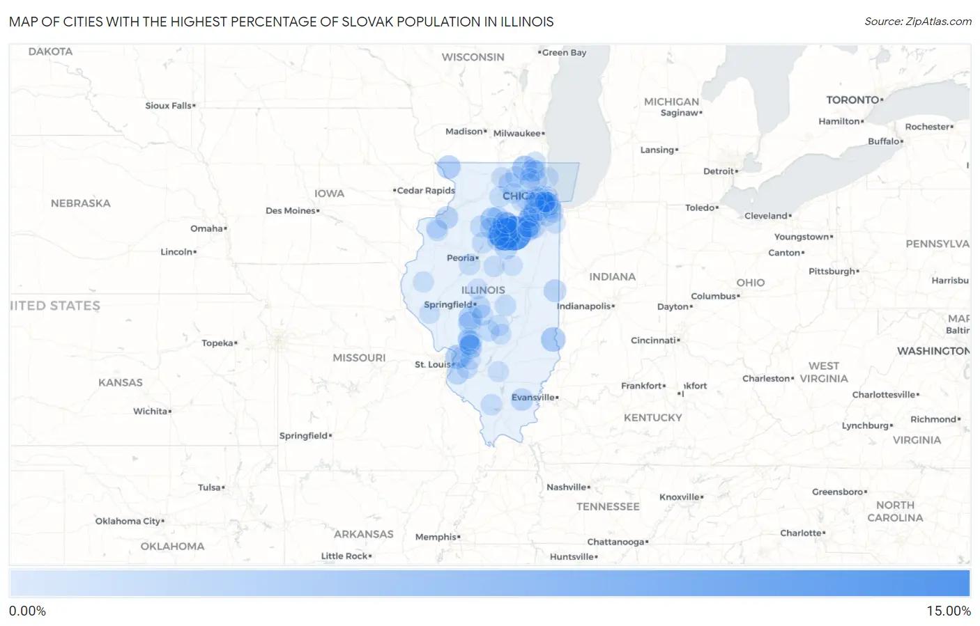 Cities with the Highest Percentage of Slovak Population in Illinois Map