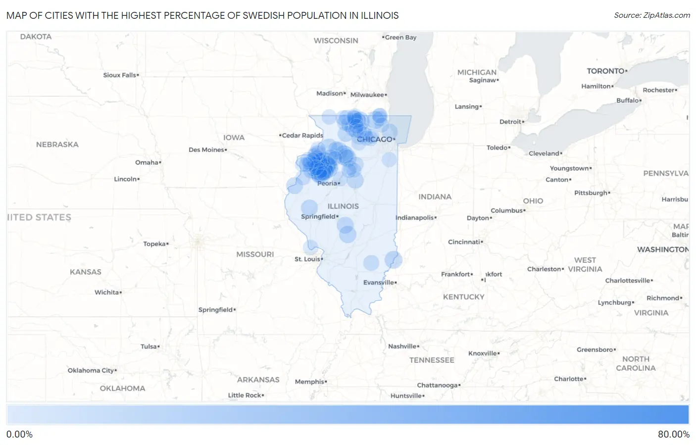 Cities with the Highest Percentage of Swedish Population in Illinois Map