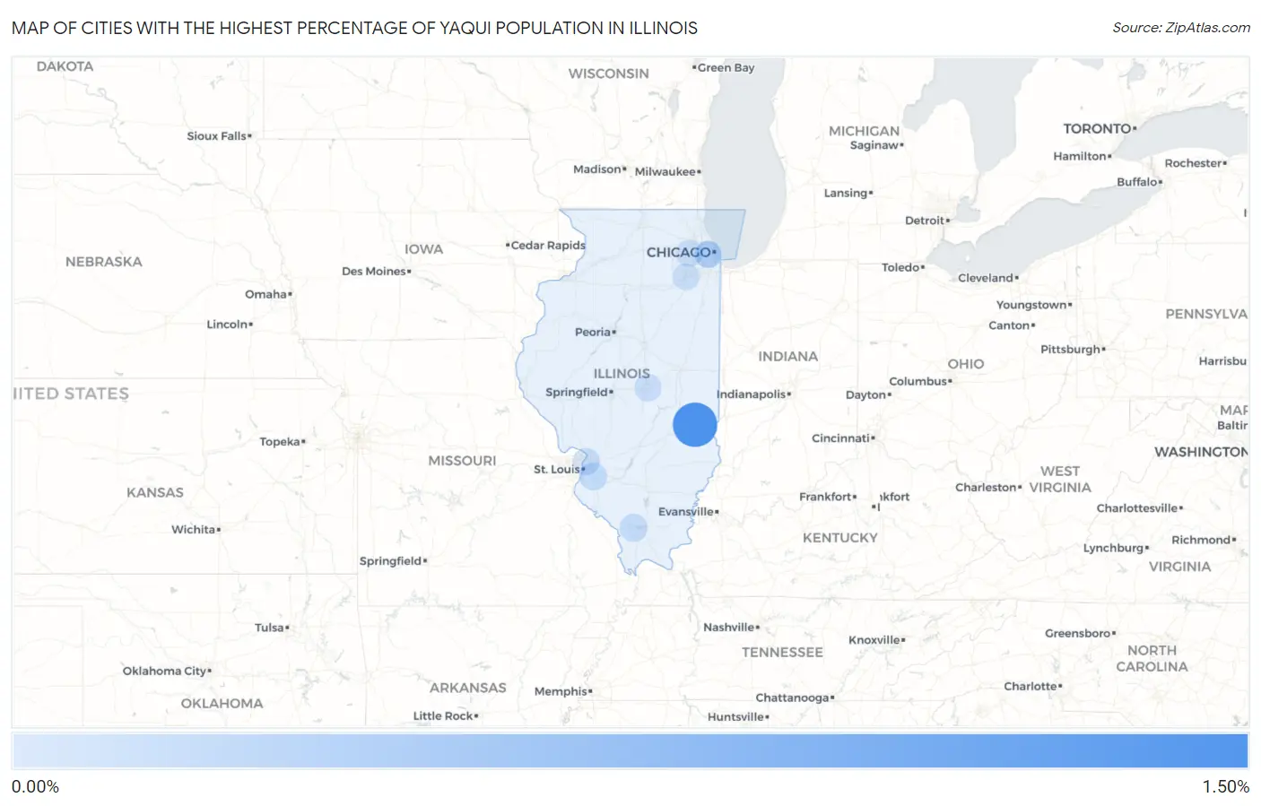 Cities with the Highest Percentage of Yaqui Population in Illinois Map