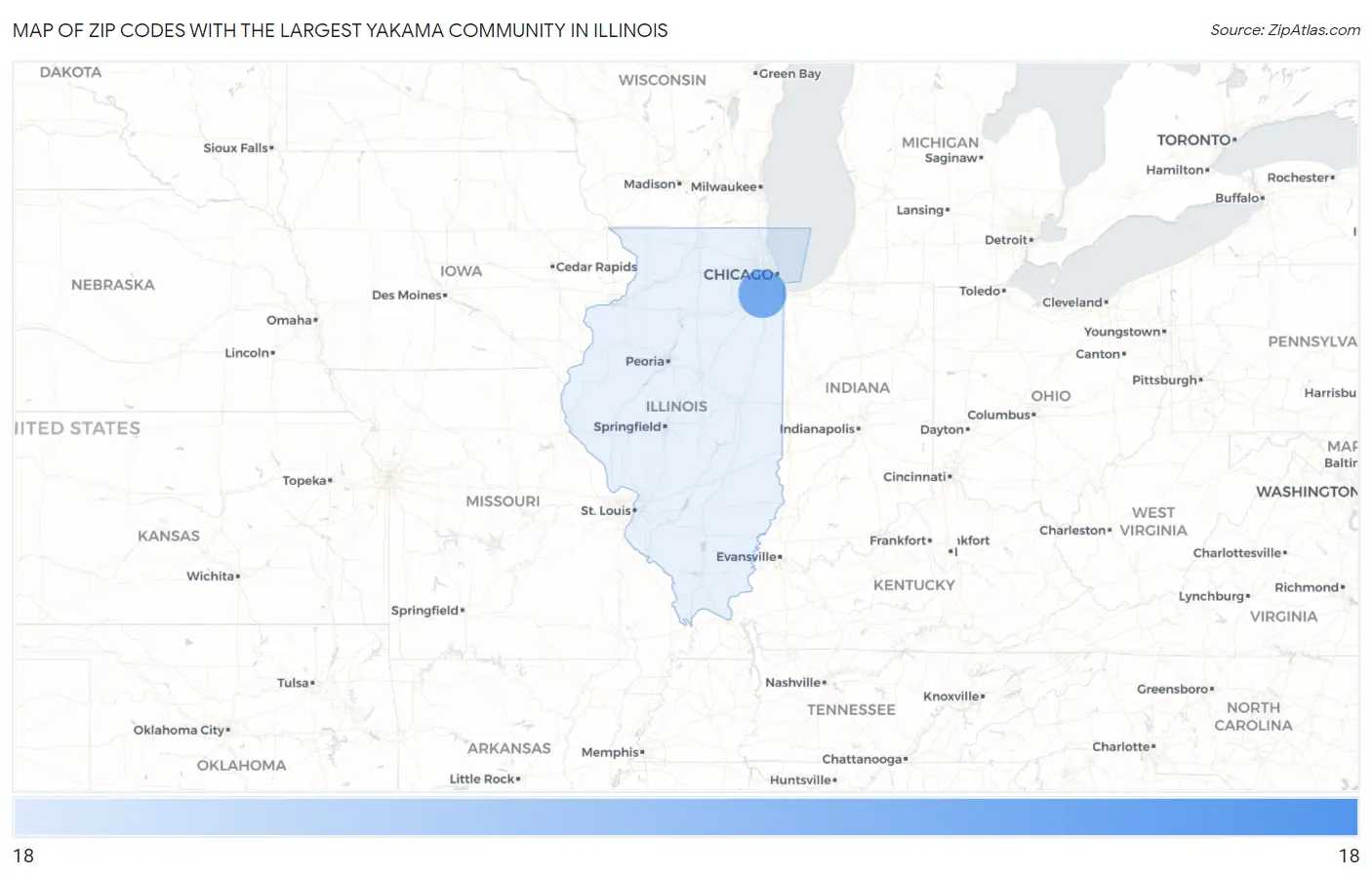 Zip Codes with the Largest Yakama Community in Illinois Map
