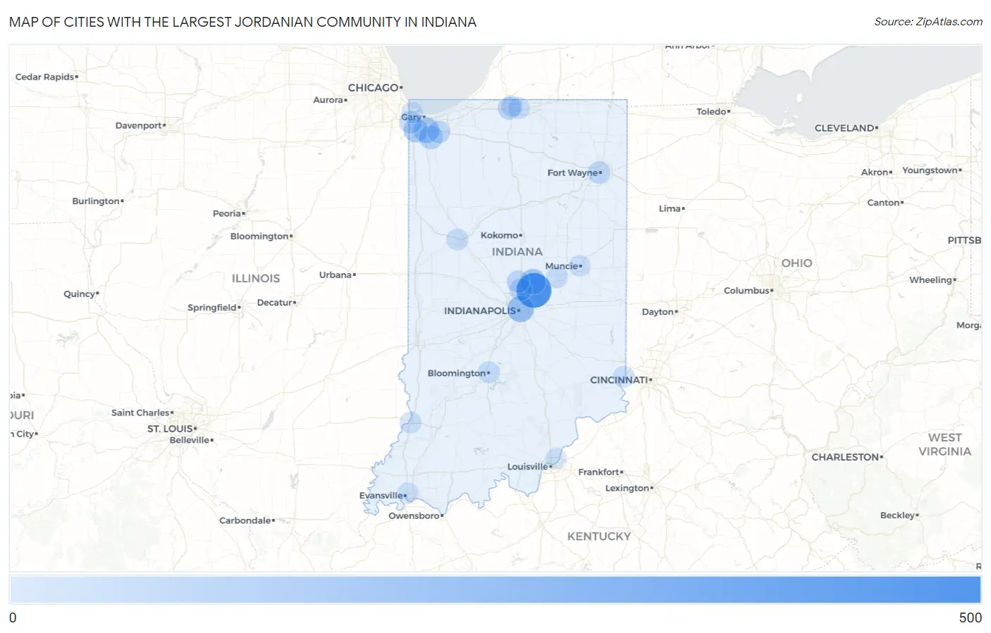 Cities with the Largest Jordanian Community in Indiana Map