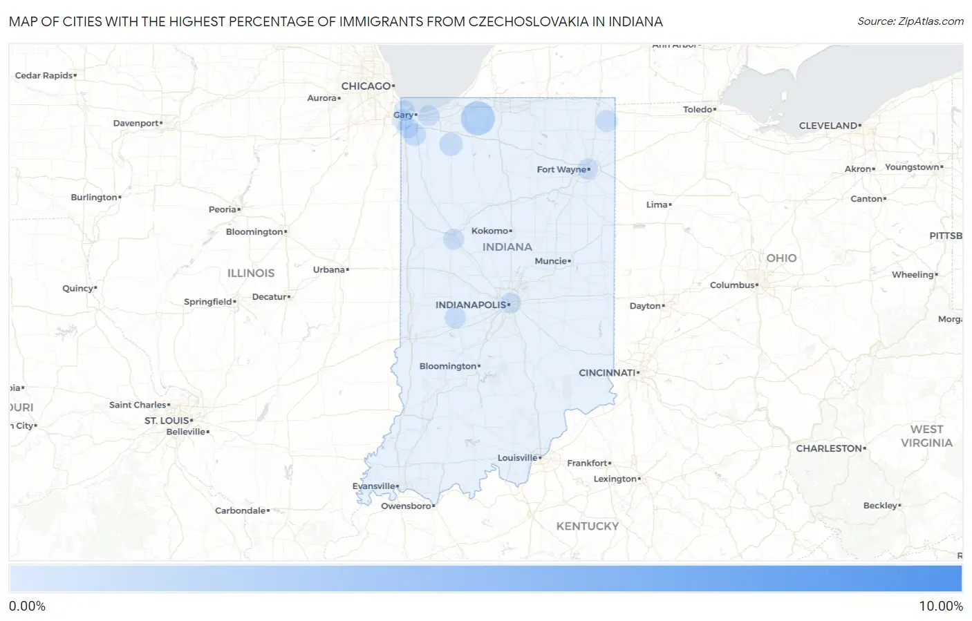 Cities with the Highest Percentage of Immigrants from Czechoslovakia in Indiana Map