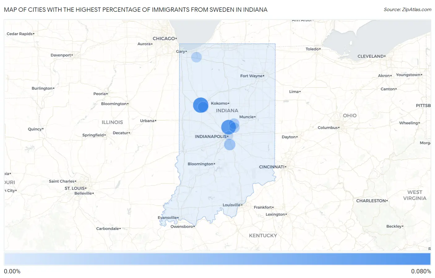 Cities with the Highest Percentage of Immigrants from Sweden in Indiana Map