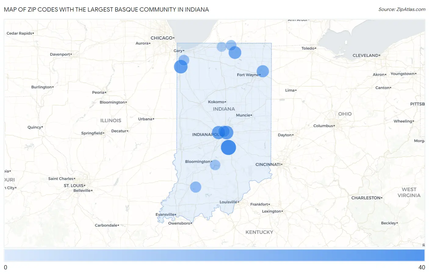 Zip Codes with the Largest Basque Community in Indiana Map