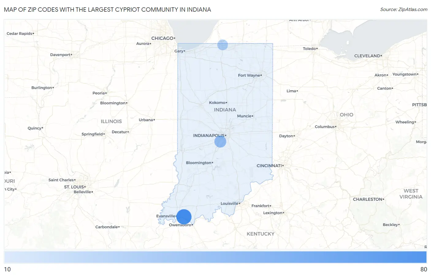 Zip Codes with the Largest Cypriot Community in Indiana Map