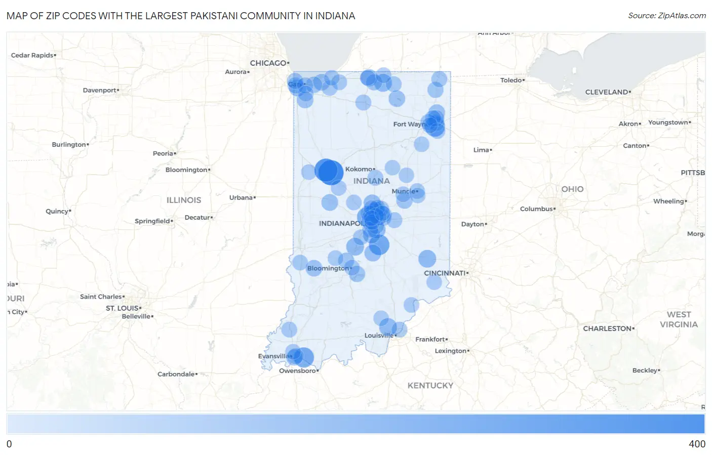 Zip Codes with the Largest Pakistani Community in Indiana Map