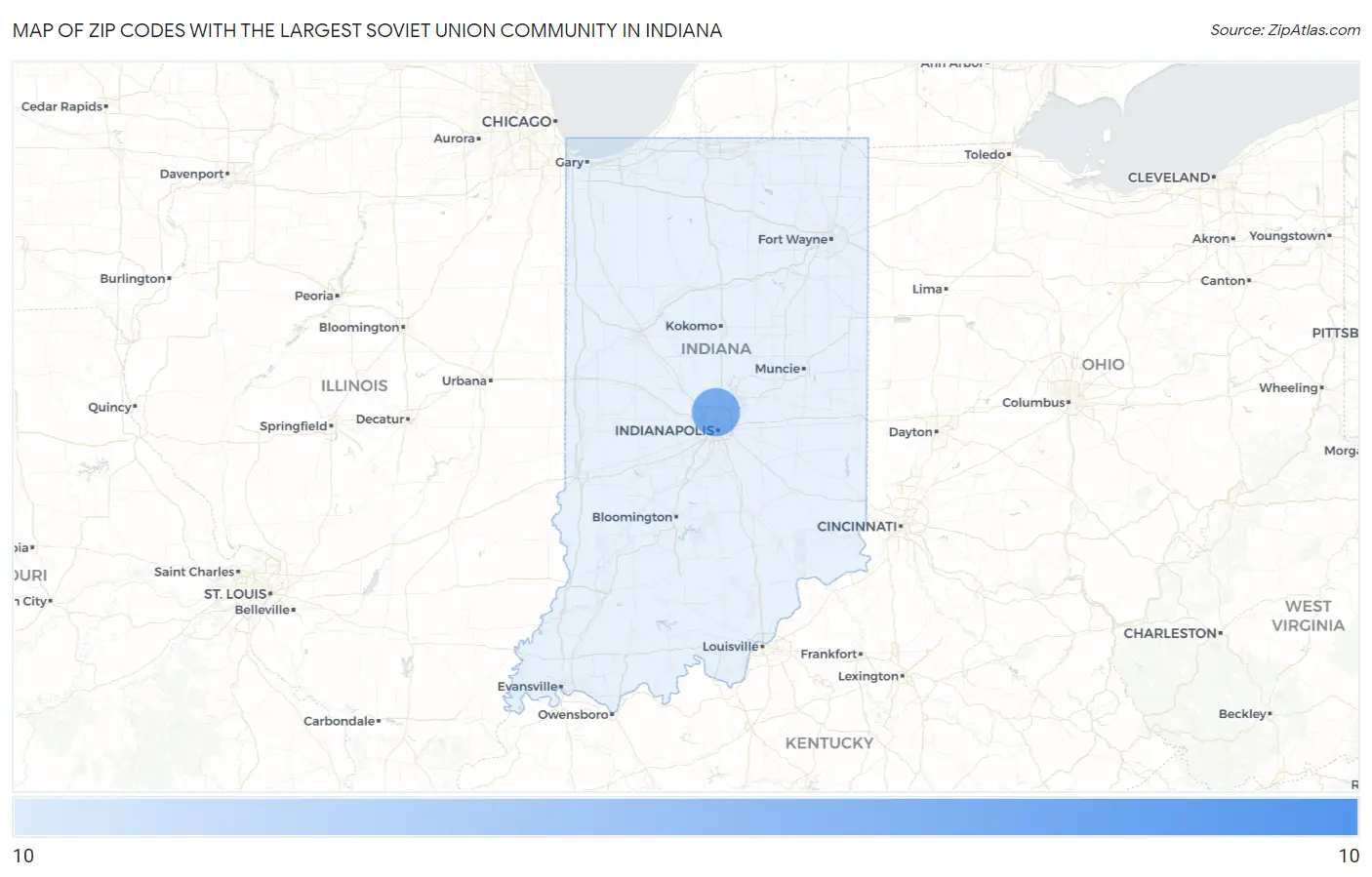 Zip Codes with the Largest Soviet Union Community in Indiana Map