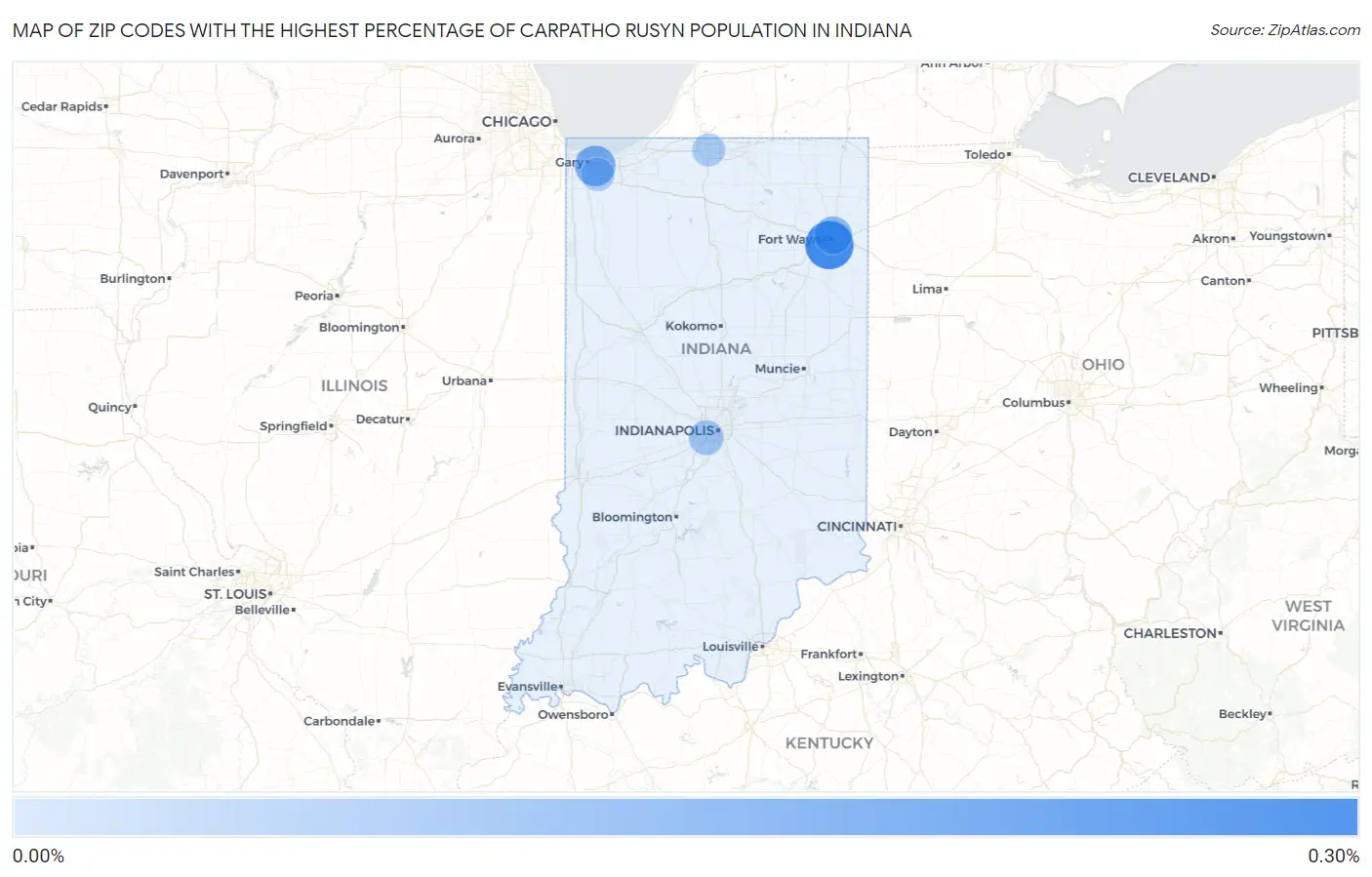 Zip Codes with the Highest Percentage of Carpatho Rusyn Population in Indiana Map