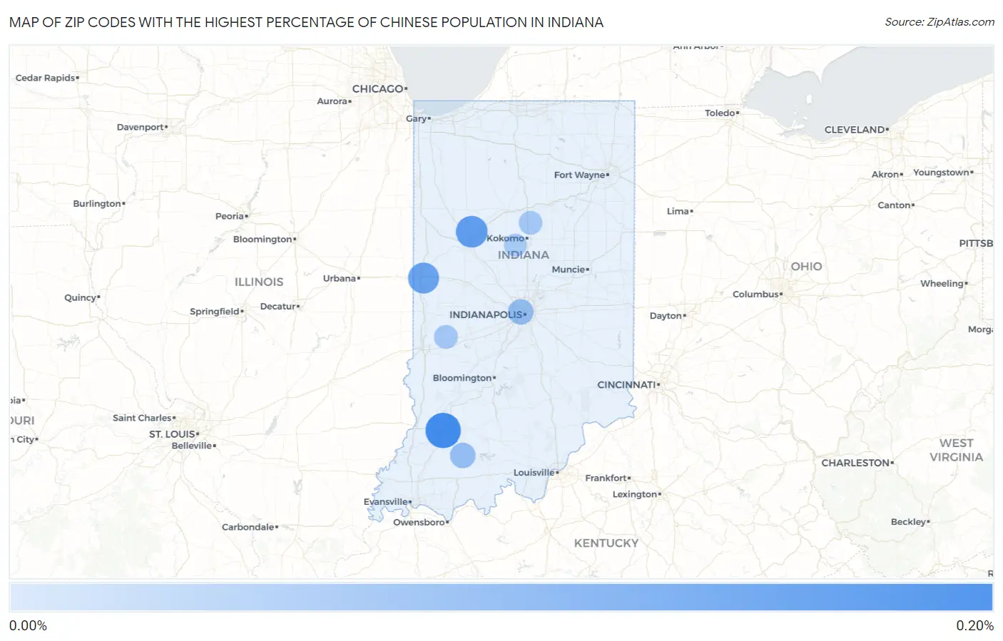 Zip Codes with the Highest Percentage of Chinese Population in Indiana Map