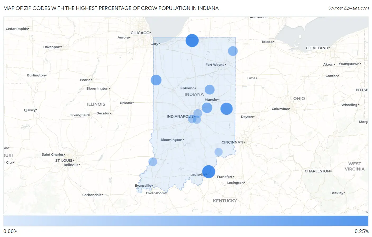 Zip Codes with the Highest Percentage of Crow Population in Indiana Map
