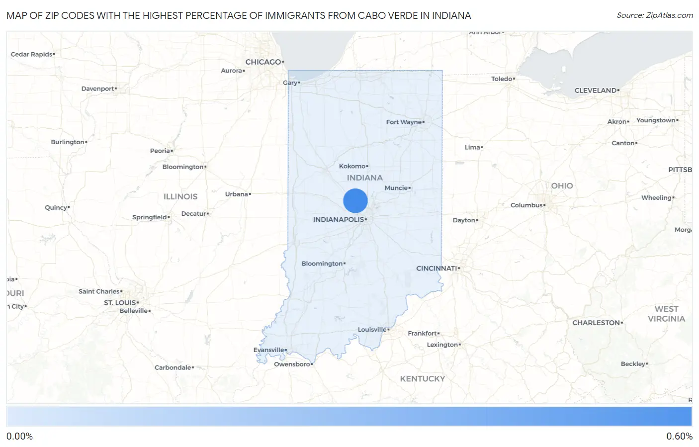 Zip Codes with the Highest Percentage of Immigrants from Cabo Verde in Indiana Map