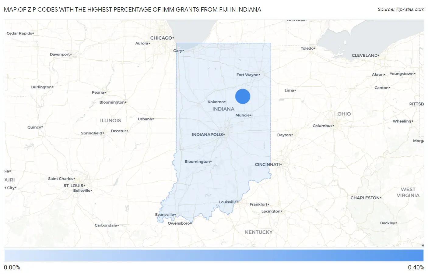 Zip Codes with the Highest Percentage of Immigrants from Fiji in Indiana Map