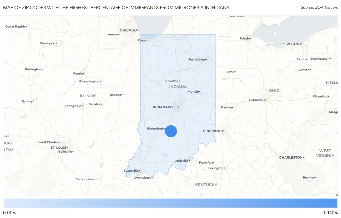Zip Codes with the Highest Percentage of Immigrants from Micronesia in Indiana Map