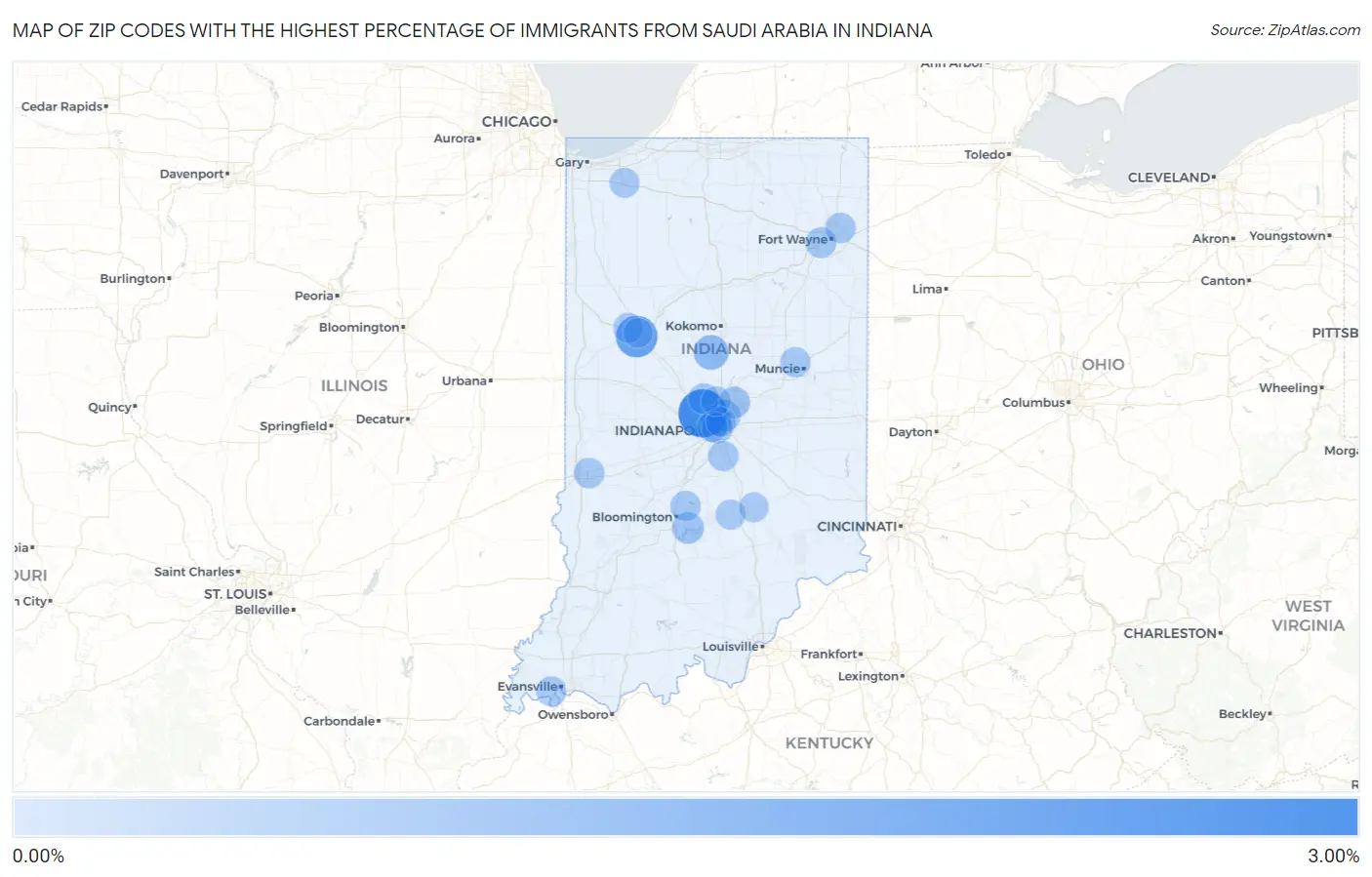 Zip Codes with the Highest Percentage of Immigrants from Saudi Arabia in Indiana Map