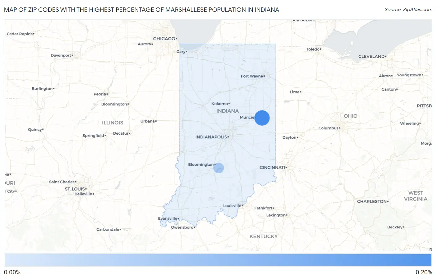 Zip Codes with the Highest Percentage of Marshallese Population in Indiana Map