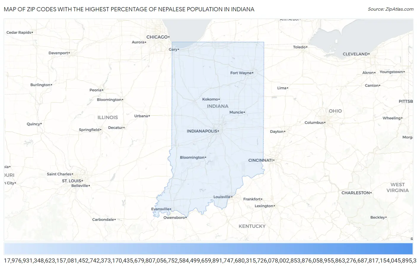 Zip Codes with the Highest Percentage of Nepalese Population in Indiana Map