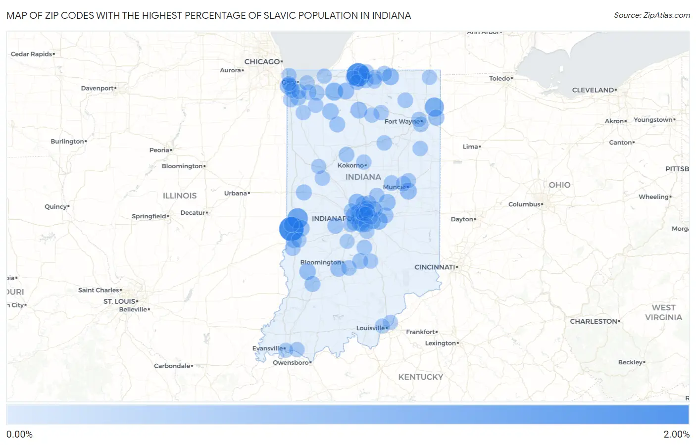 Zip Codes with the Highest Percentage of Slavic Population in Indiana Map
