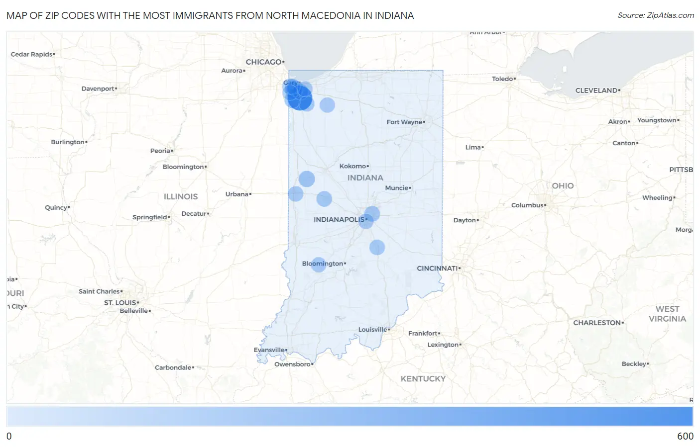 Zip Codes with the Most Immigrants from North Macedonia in Indiana Map