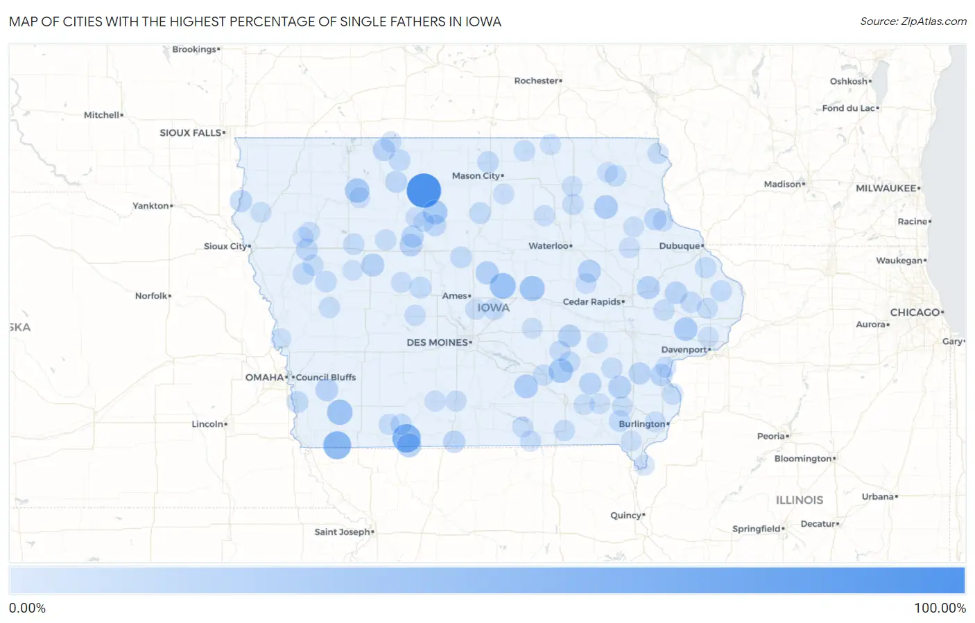 Cities with the Highest Percentage of Single Fathers in Iowa Map