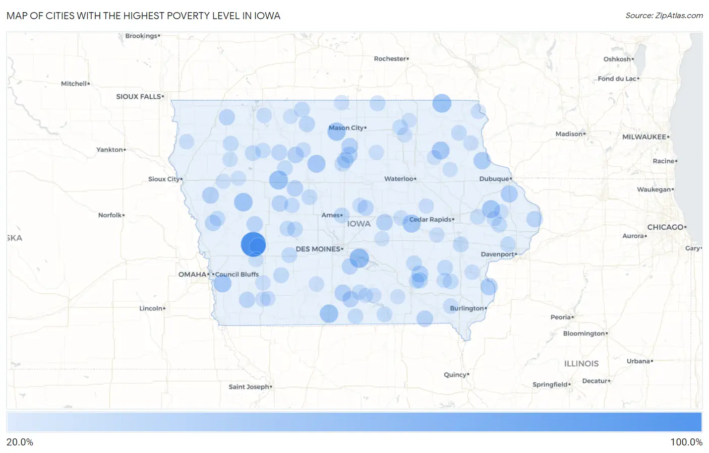 Cities with the Highest Poverty Level in Iowa Map