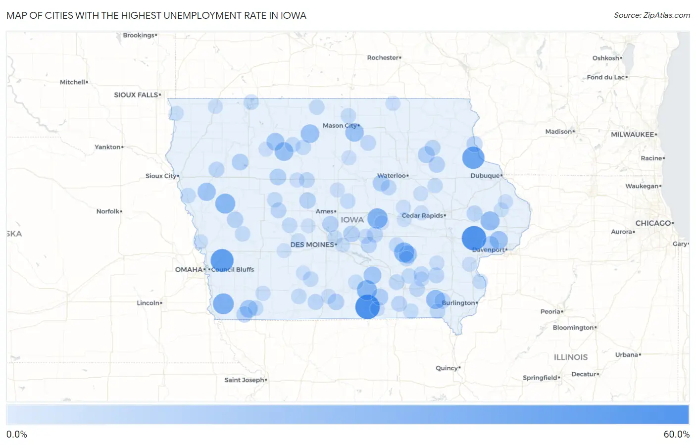 Cities with the Highest Unemployment Rate in Iowa Map