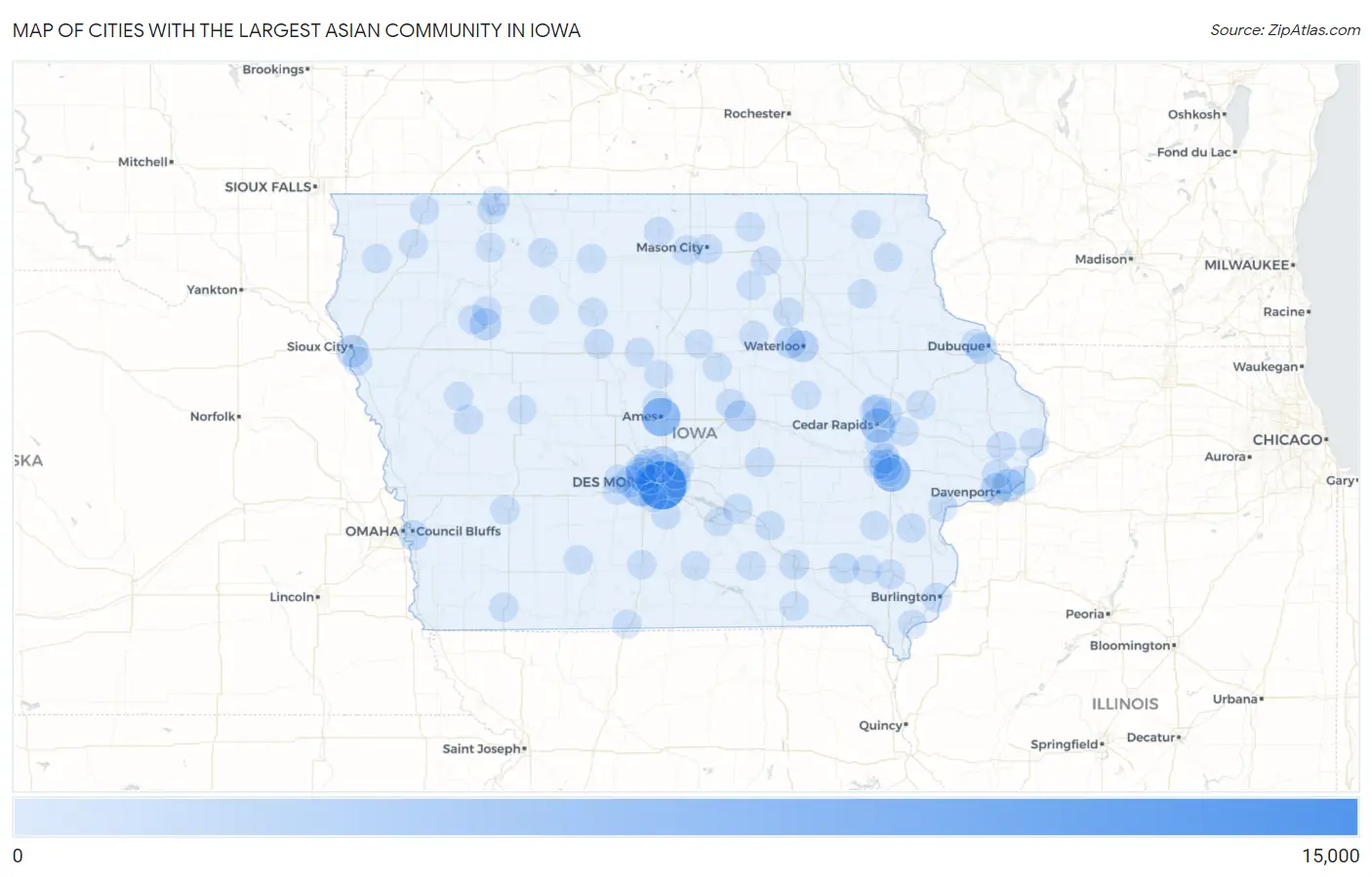 Cities with the Largest Asian Community in Iowa Map