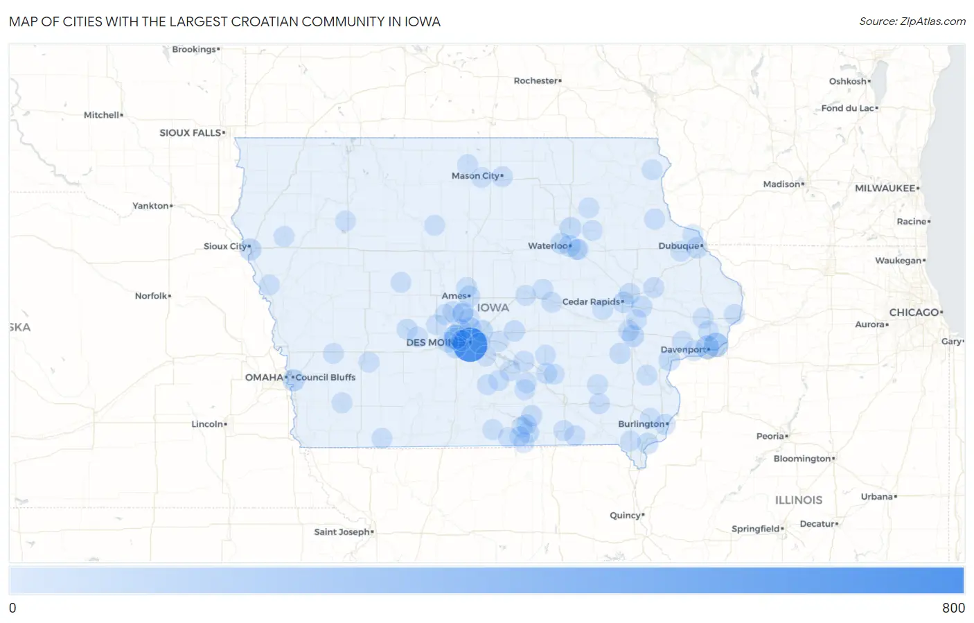 Cities with the Largest Croatian Community in Iowa Map