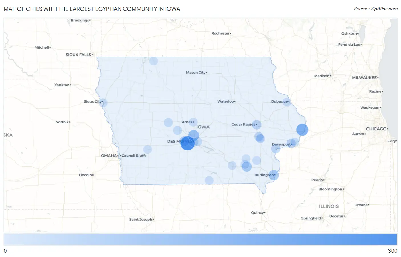 Cities with the Largest Egyptian Community in Iowa Map