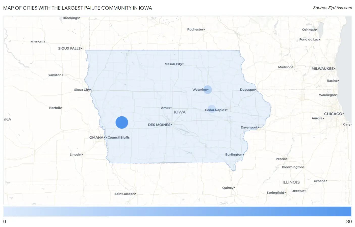 Cities with the Largest Paiute Community in Iowa Map