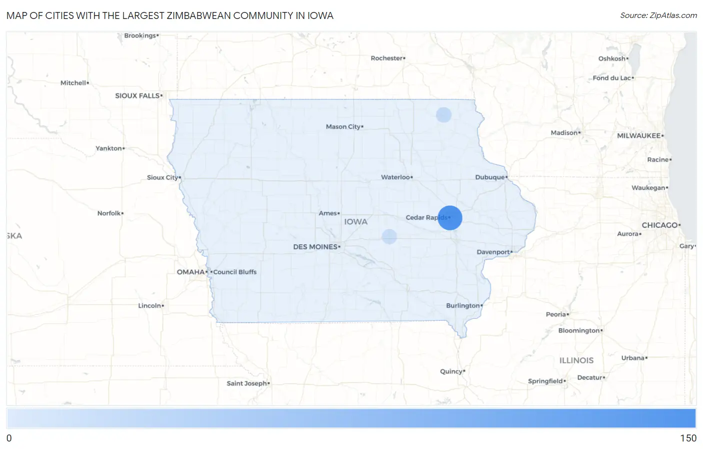 Cities with the Largest Zimbabwean Community in Iowa Map