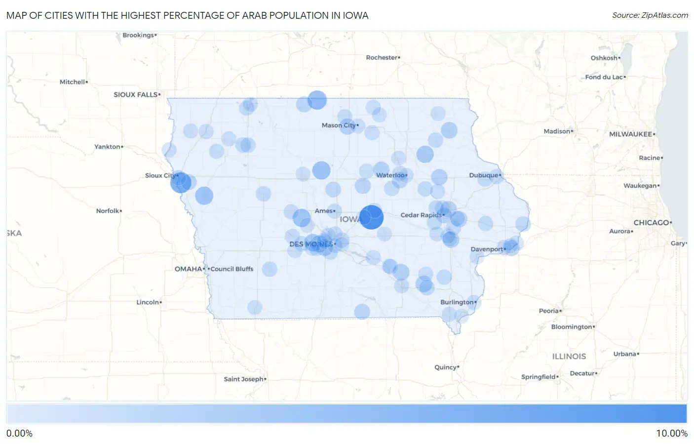 Cities with the Highest Percentage of Arab Population in Iowa Map