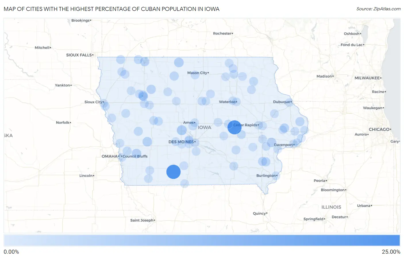 Cities with the Highest Percentage of Cuban Population in Iowa Map