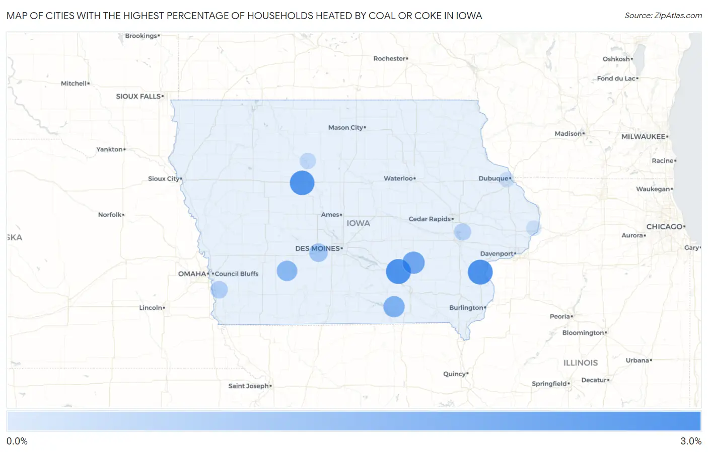 Cities with the Highest Percentage of Households Heated by Coal or Coke in Iowa Map