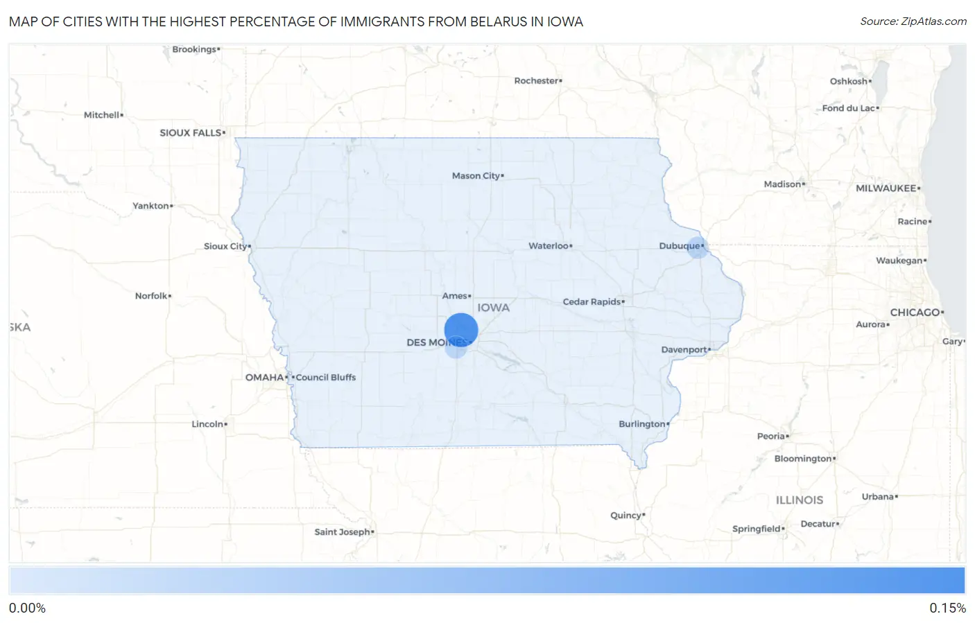 Cities with the Highest Percentage of Immigrants from Belarus in Iowa Map