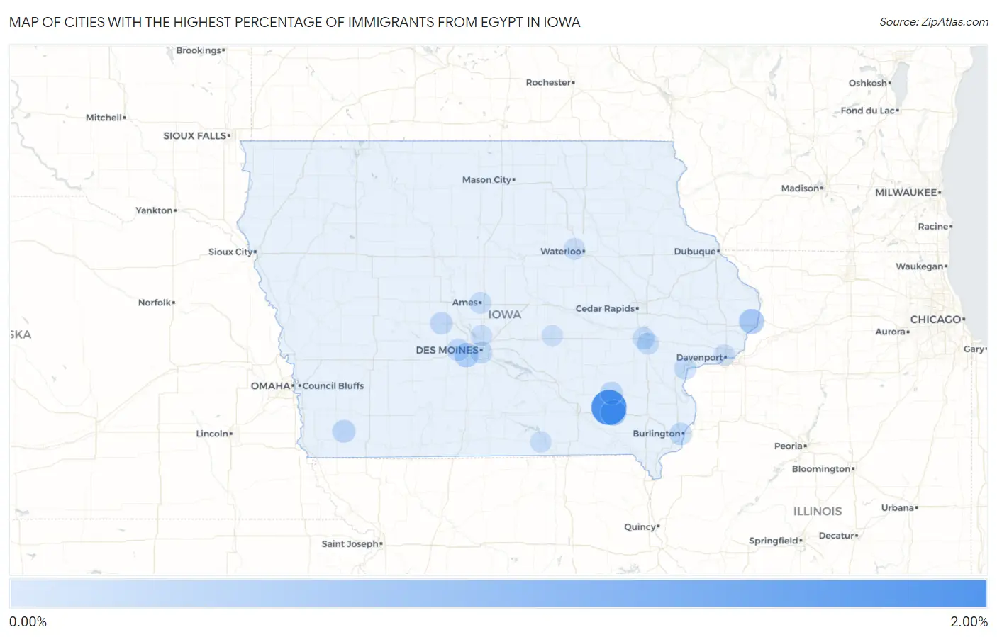 Cities with the Highest Percentage of Immigrants from Egypt in Iowa Map