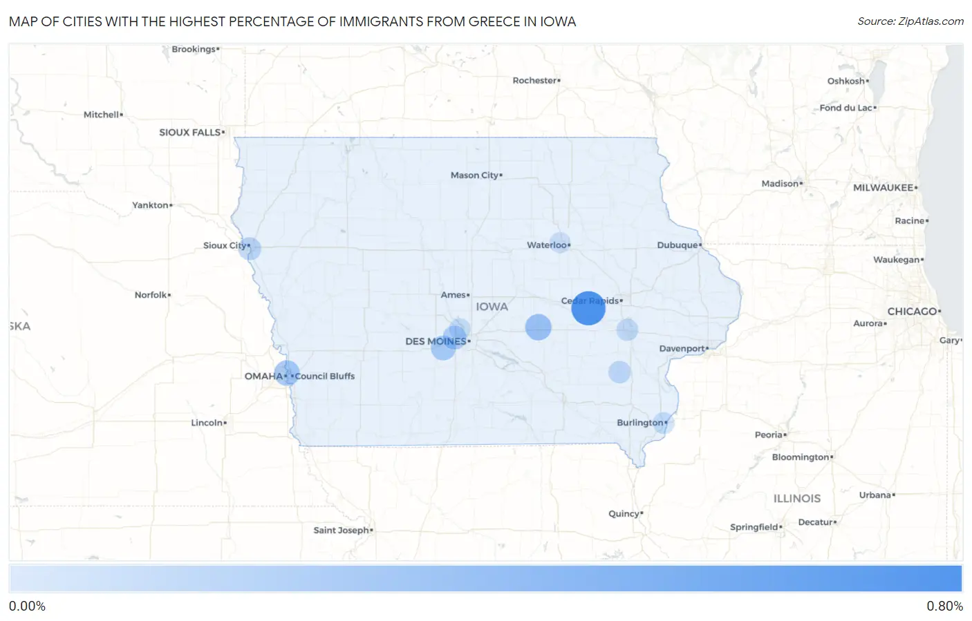 Cities with the Highest Percentage of Immigrants from Greece in Iowa Map