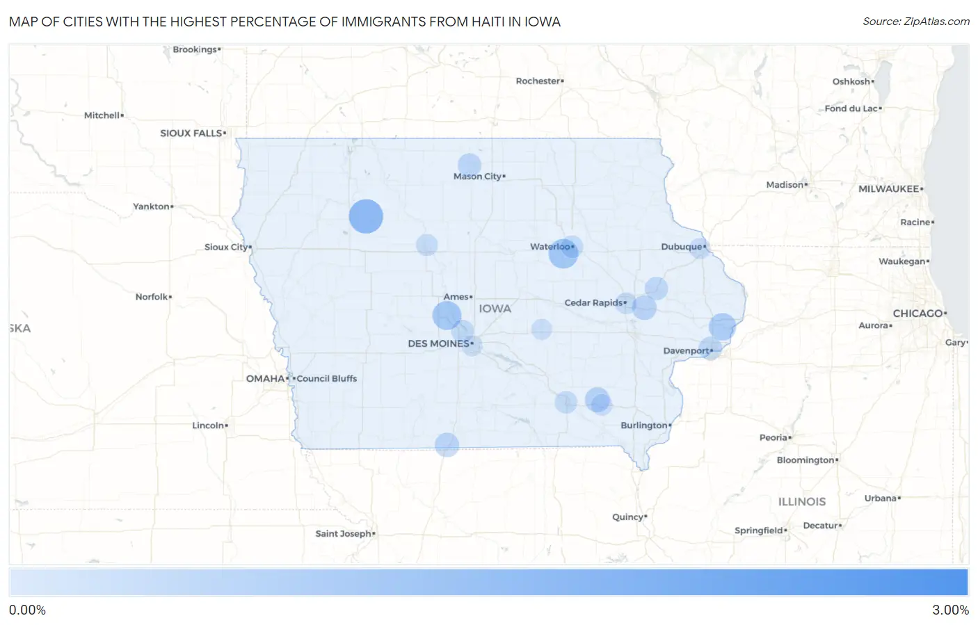 Cities with the Highest Percentage of Immigrants from Haiti in Iowa Map