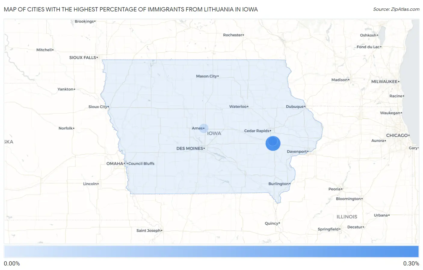 Cities with the Highest Percentage of Immigrants from Lithuania in Iowa Map