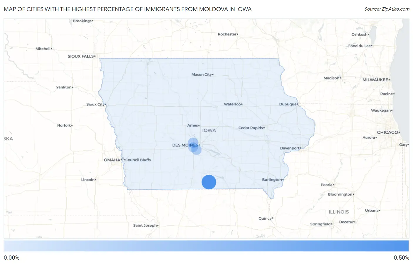 Cities with the Highest Percentage of Immigrants from Moldova in Iowa Map