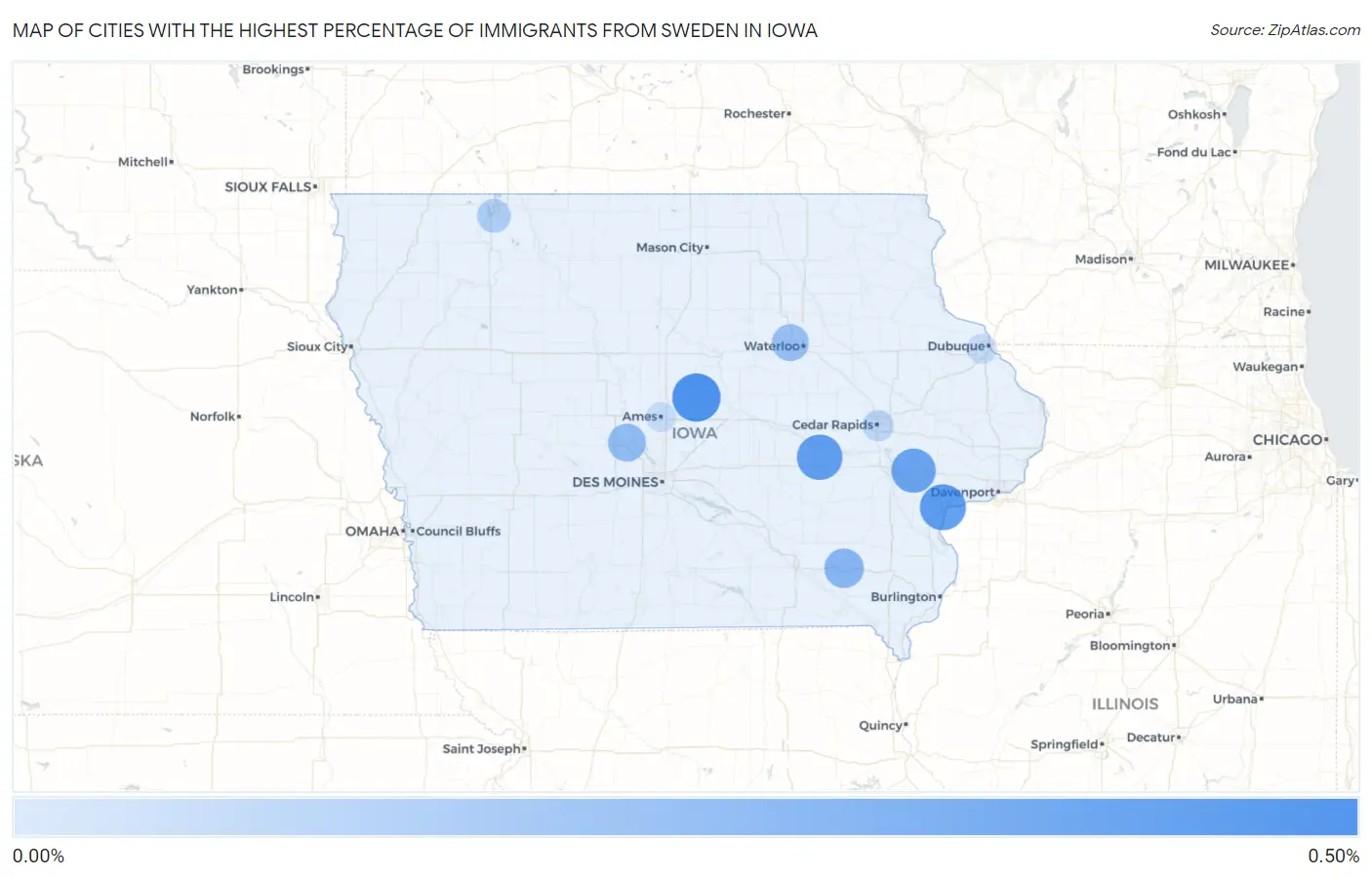 Cities with the Highest Percentage of Immigrants from Sweden in Iowa Map