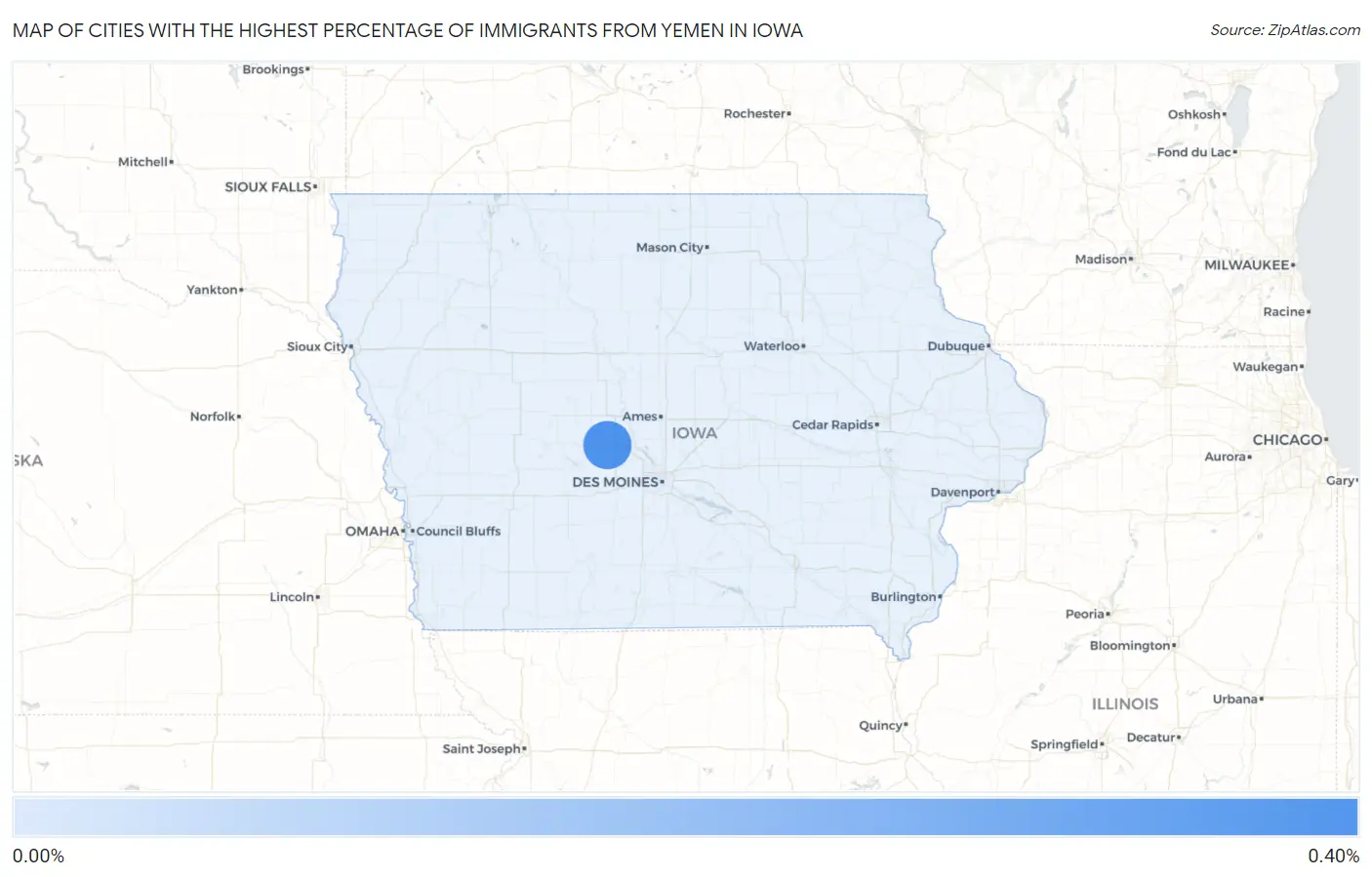 Cities with the Highest Percentage of Immigrants from Yemen in Iowa Map
