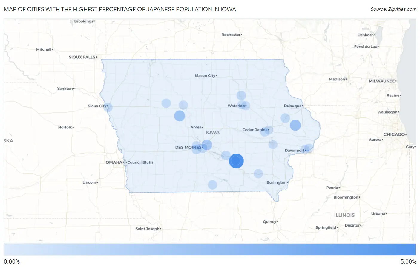 Cities with the Highest Percentage of Japanese Population in Iowa Map