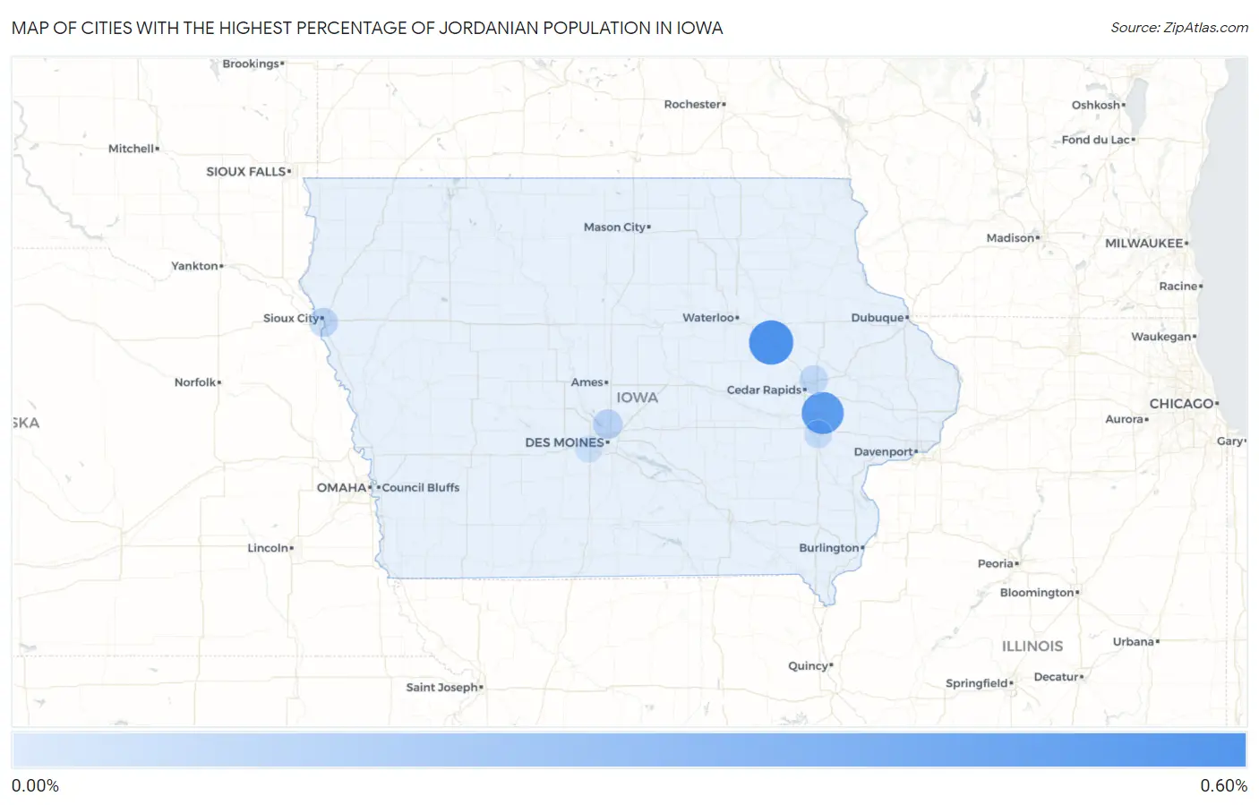 Cities with the Highest Percentage of Jordanian Population in Iowa Map
