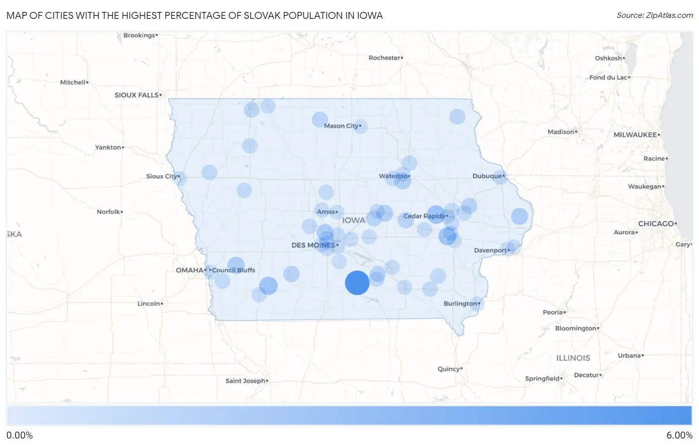 Cities with the Highest Percentage of Slovak Population in Iowa Map